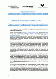 Programme de soutien à l’organisation d’initiatives Euskampus Bordeaux 2020-2021
