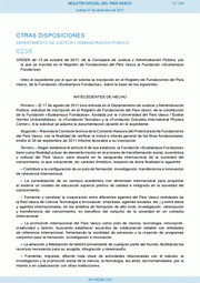 Boletín Oficial del País Vasco del 27 de diciembre de 2011 - Inscripción de Euskampus Fundazioa en el Registro de Fundaciones